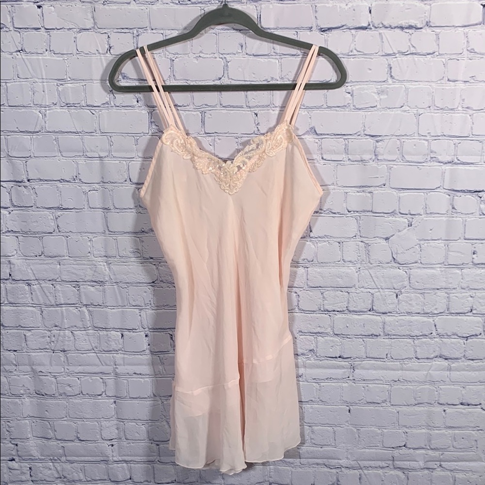 Massini Womens Vintage Slip Dress Pink Lace Beaded M Balletcore Dainty Coquette